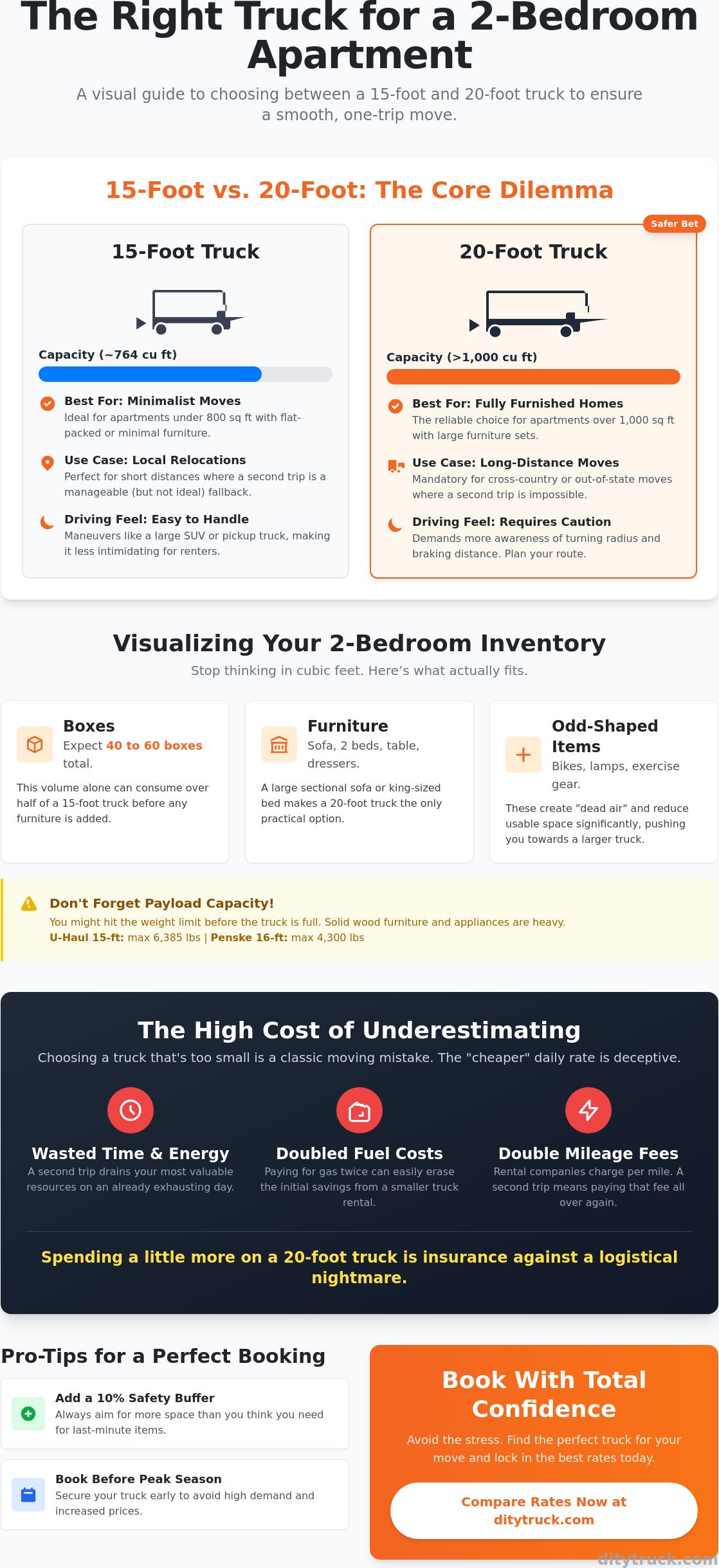 Moving Truck Size for 2 Bedroom Apartment: 15ft vs. 20ft Guide